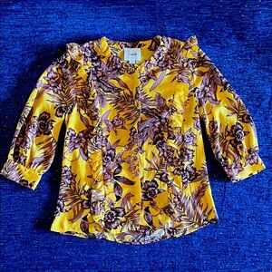 I. Madeline Pink and Yellow Floral Ruffled Blouse